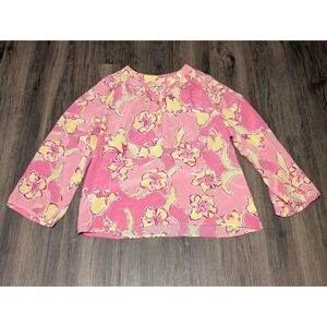 Lilly Pulitzer Elsa Daylily Silk Blouse Pink Floral Long‎ Sleeve Top Size S READ